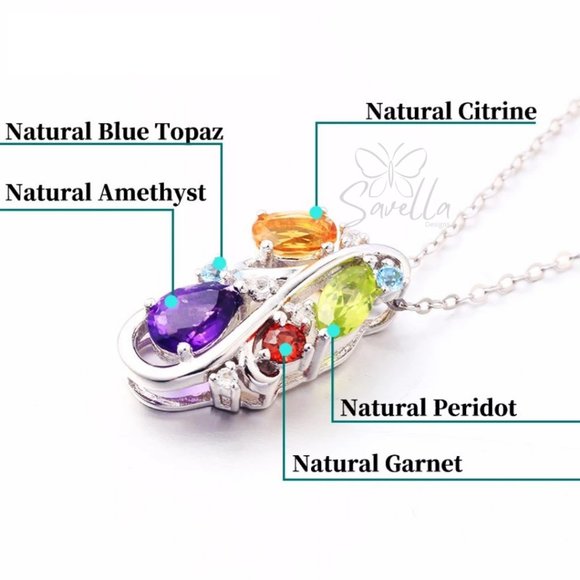 5-Stone Amethyst, Blue Topaz, Citrine, Ruby and Peridot Pendant 925 Silver - Picture 2 of 3